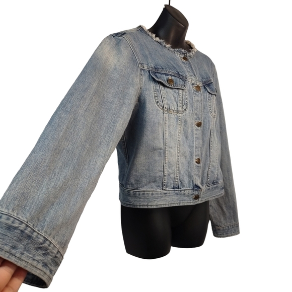 Chaps Women's Blue Raw Neckline Jean Jacket Size L - Picture 5 of 9